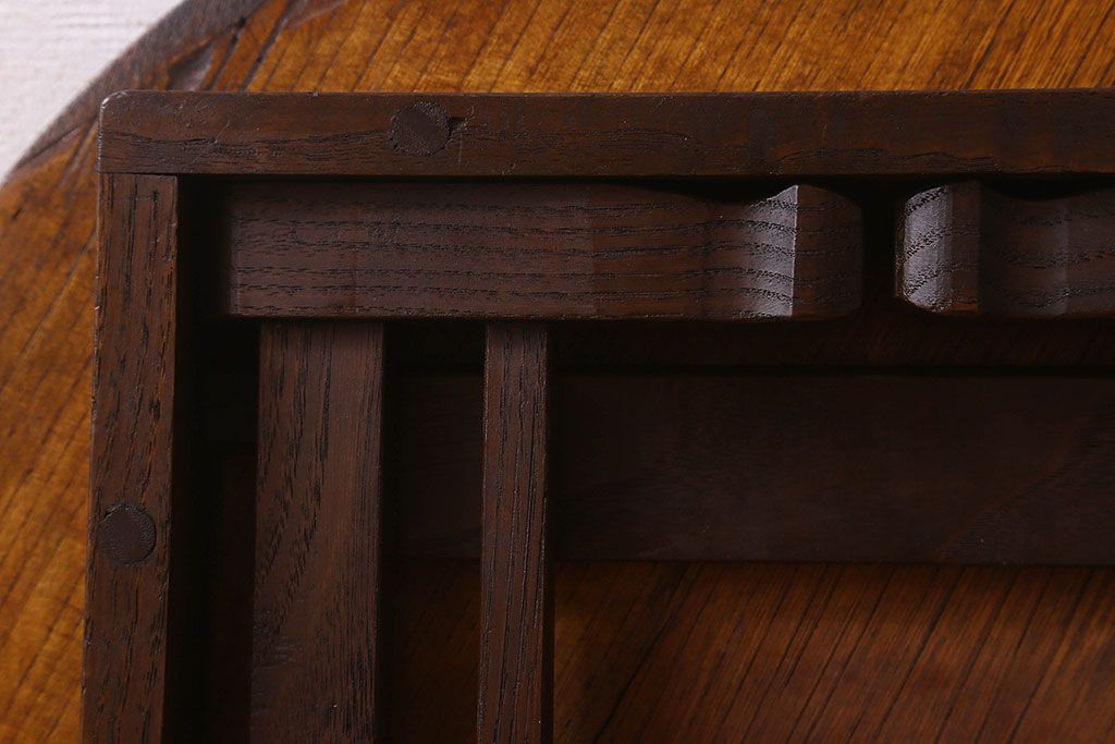 アンティーク家具　和製アンティーク　古い栓材製の丸型ちゃぶ台(ローテーブル、ラウンドテーブル、座卓、センターテーブル)