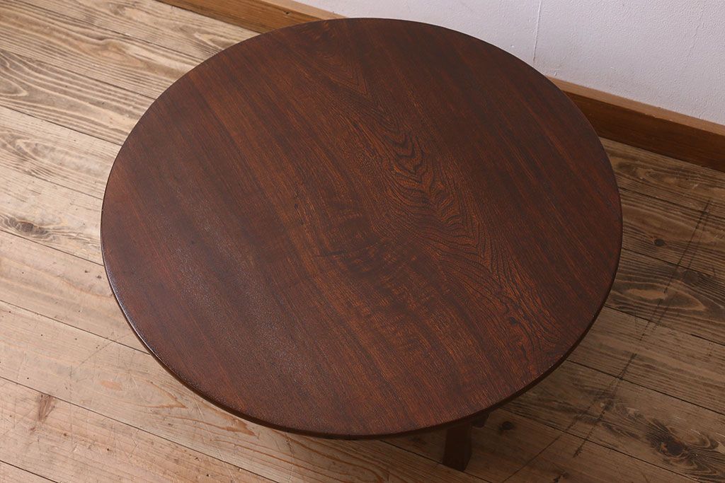 アンティーク家具　和製アンティーク　便利な折り畳み式の丸ちゃぶ台(座卓、ローテーブル、折り畳みテーブル)