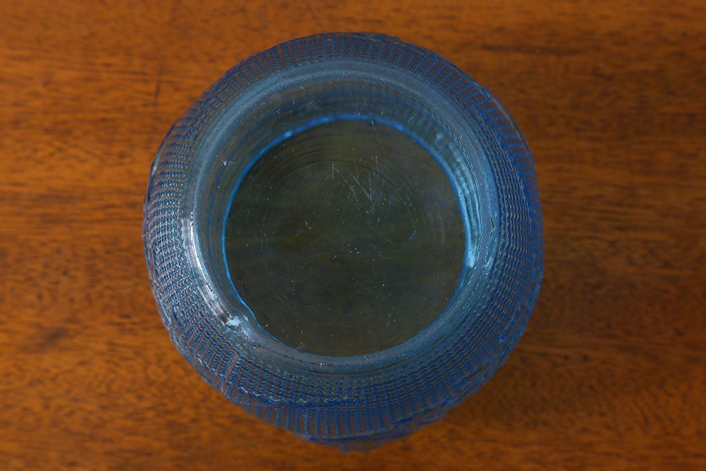 アンティーク雑貨　昭和レトロ　爽やかな色合いが素敵な蓋付きガラス瓶(ビン)