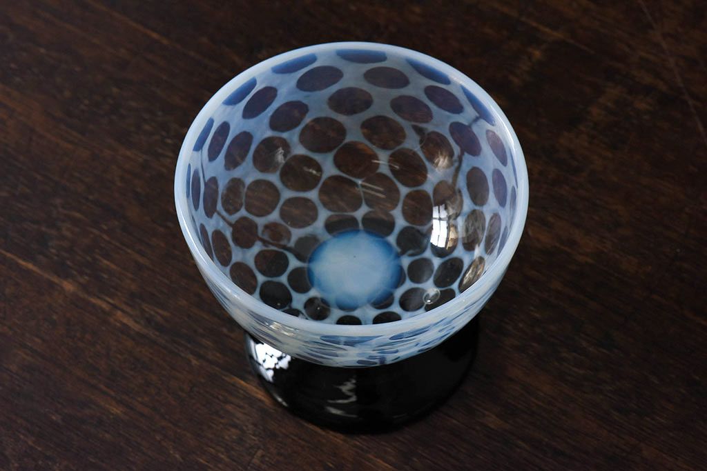アンティーク雑貨 大正期 エナメル脚乳白水玉 碗型氷コップ アンティーク雑貨 大正期 エナメル脚乳白水玉 碗型氷コップ