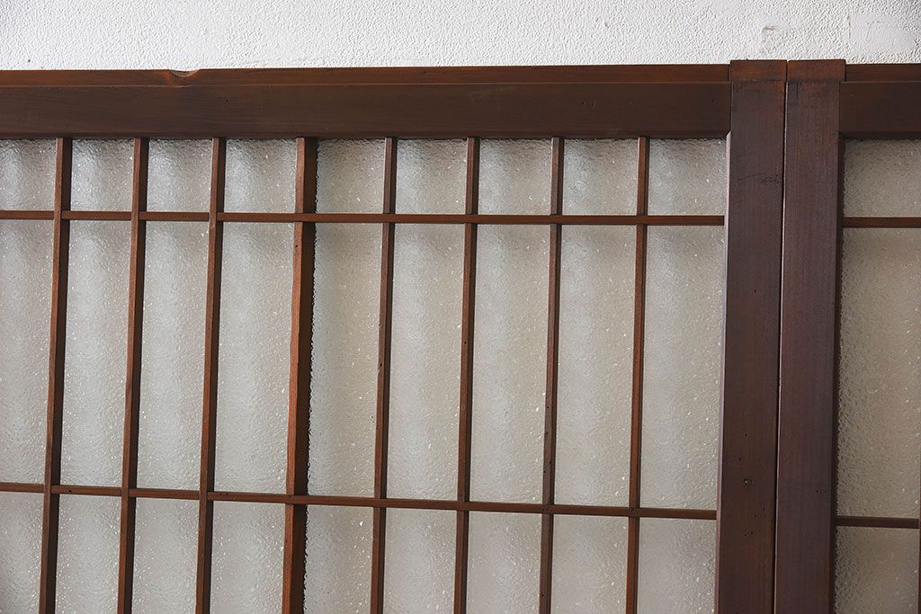 和モダン　ダイヤガラス　クリアガラス　ヒノキ材　上品なデザインのガラス帯格子戸4枚セット(格子戸、引き戸、ガラス戸)