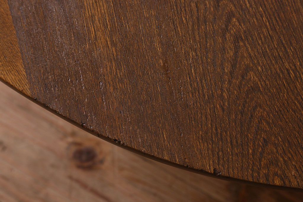 アンティーク家具　和製アンティーク　古い栓材の質感が味わい深い丸ちゃぶ台(座卓、ローテーブル、折り畳みテーブル)