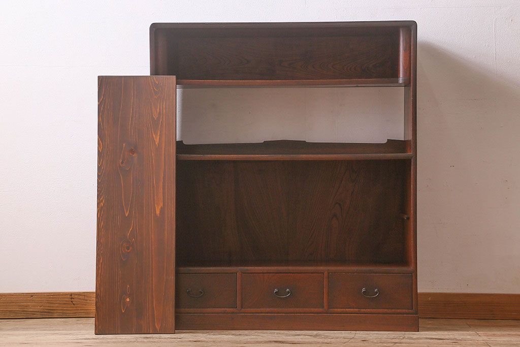 アンティーク家具　【展示品】和製アンティーク　明治〜大正期　木目が美しい総欅材の茶棚(収納棚、食器棚、飾り棚)
