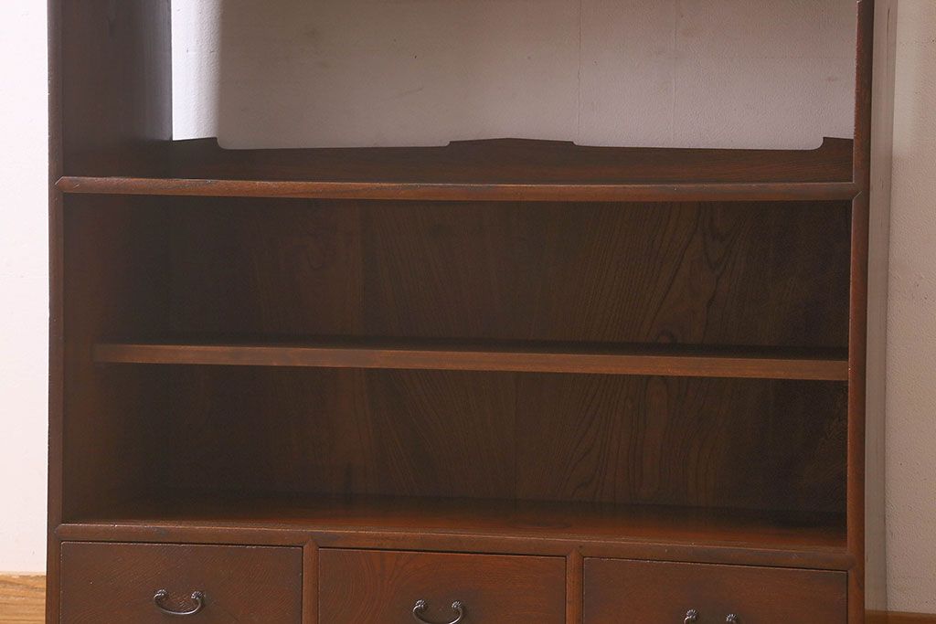 アンティーク家具　【展示品】和製アンティーク　明治〜大正期　木目が美しい総欅材の茶棚(収納棚、食器棚、飾り棚)