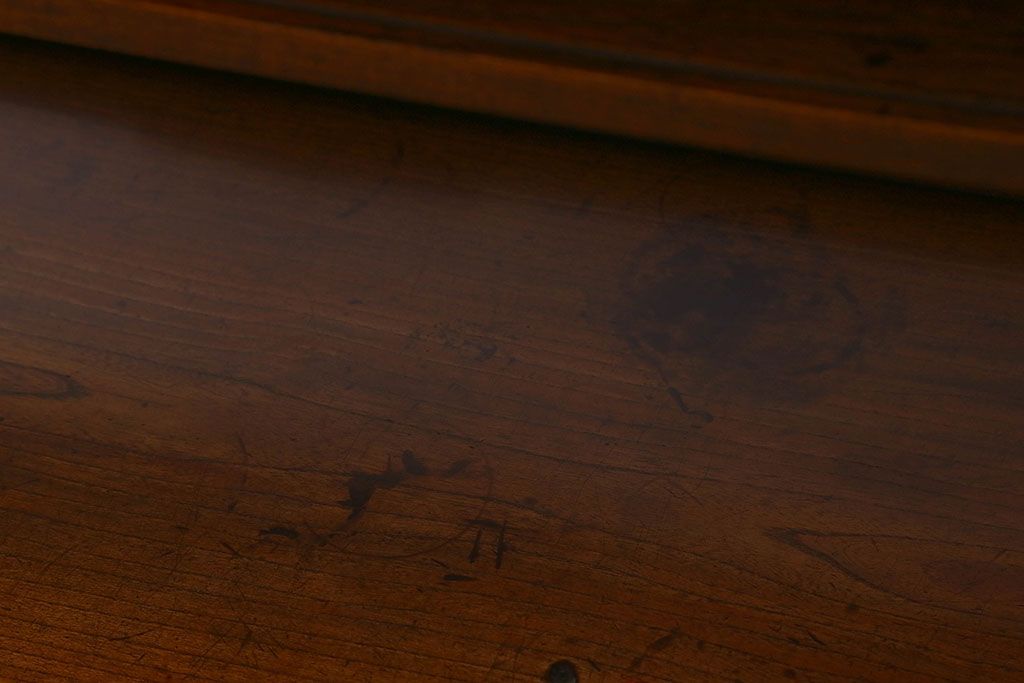 アンティーク家具　【展示品】和製アンティーク　明治〜大正期　木目が美しい総欅材の茶棚(収納棚、食器棚、飾り棚)