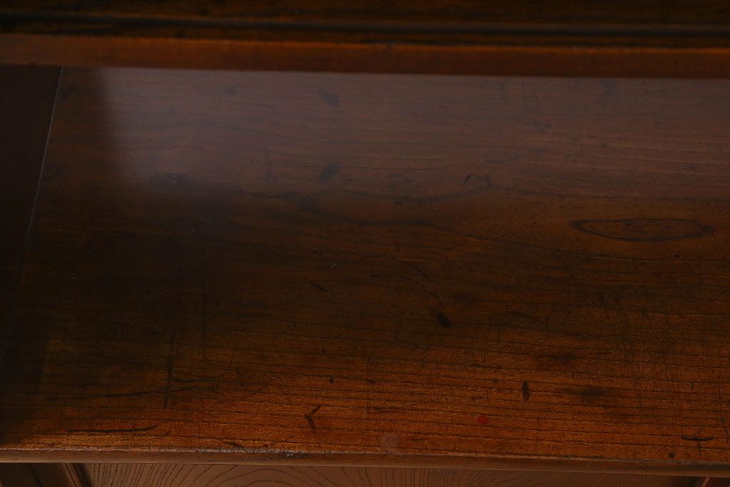 アンティーク家具　【展示品】和製アンティーク　明治〜大正期　木目が美しい総欅材の茶棚(収納棚、食器棚、飾り棚)