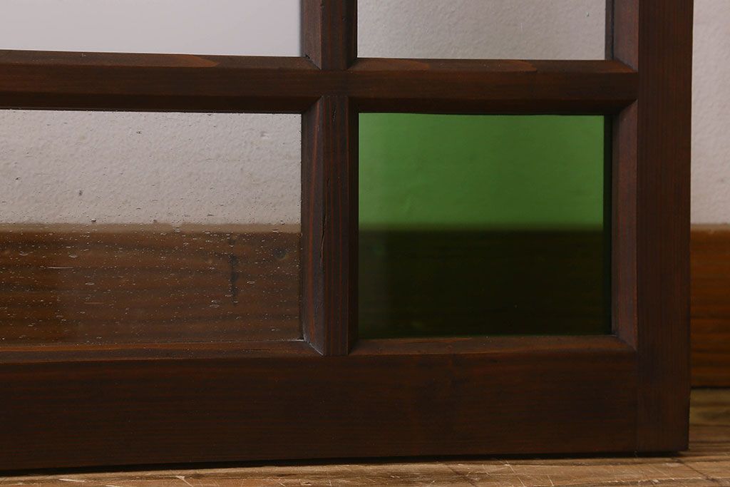 和製アンティーク　すりガラスと気泡ガラス入りのガラス戸(フィックス窓、明り取り、明かり取り、はめ殺し戸)(1)