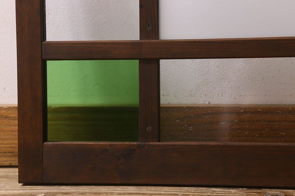 和製アンティーク　すりガラスと気泡ガラス入りのガラス戸(フィックス窓、明り取り、明かり取り、はめ殺し戸)(1)