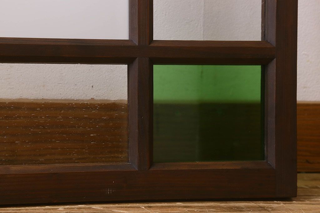 和製アンティーク　すりガラスと気泡ガラス入りのガラス戸(フィックス窓、明り取り、明かり取り、はめ殺し戸)(2)