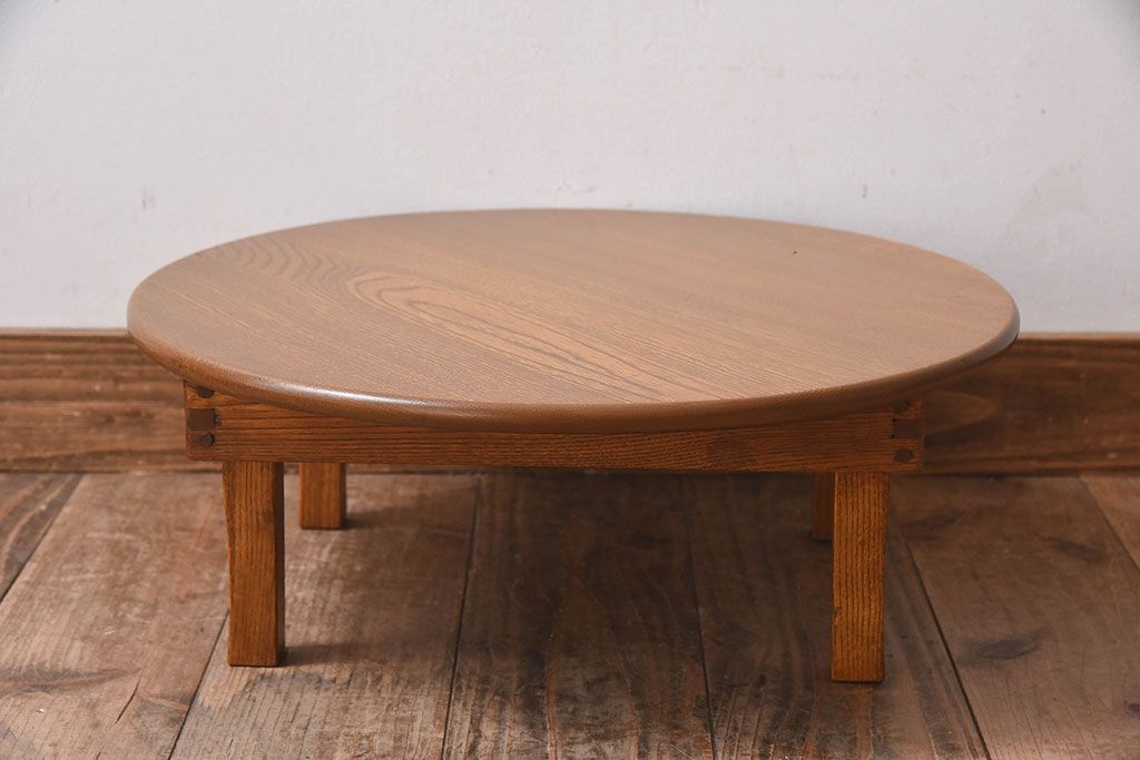 レトロ家具　昭和レトロ　明るい木の色味が素敵な丸ちゃぶ台(座卓、ローテーブル、折り畳みテーブル)