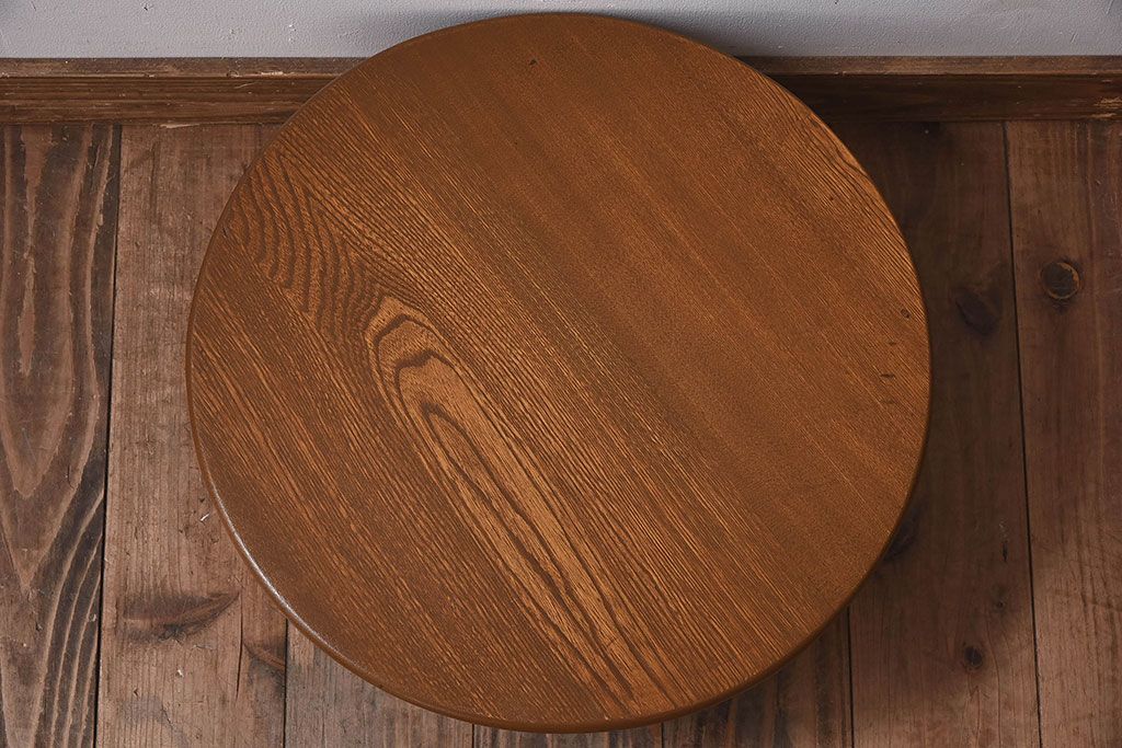 レトロ家具　昭和レトロ　明るい木の色味が素敵な丸ちゃぶ台(座卓、ローテーブル、折り畳みテーブル)