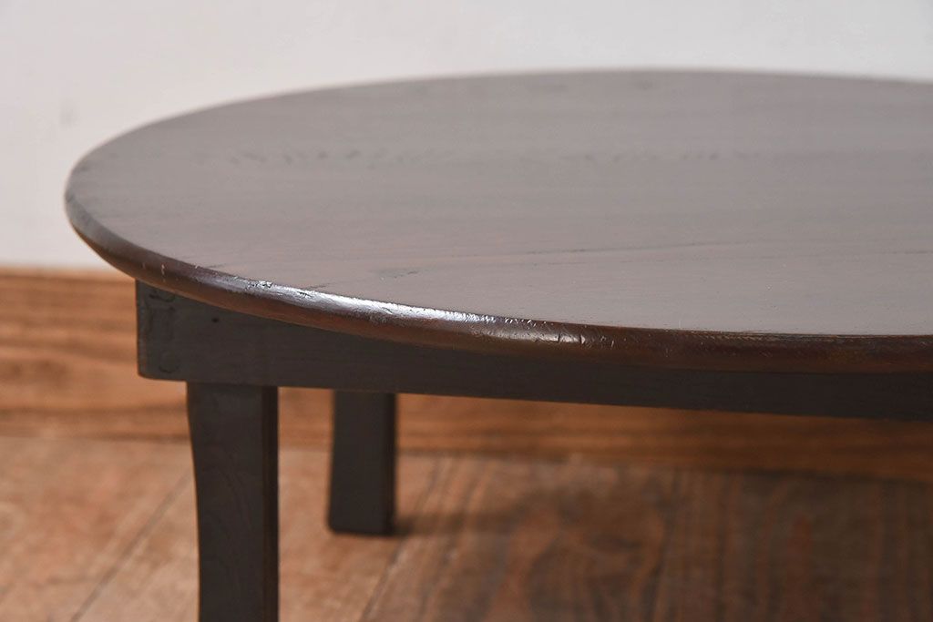 アンティーク家具　和製アンティーク　栓材　深みのある色合いが魅力的な丸ちゃぶ台(座卓、ローテーブル、折り畳みテーブル)