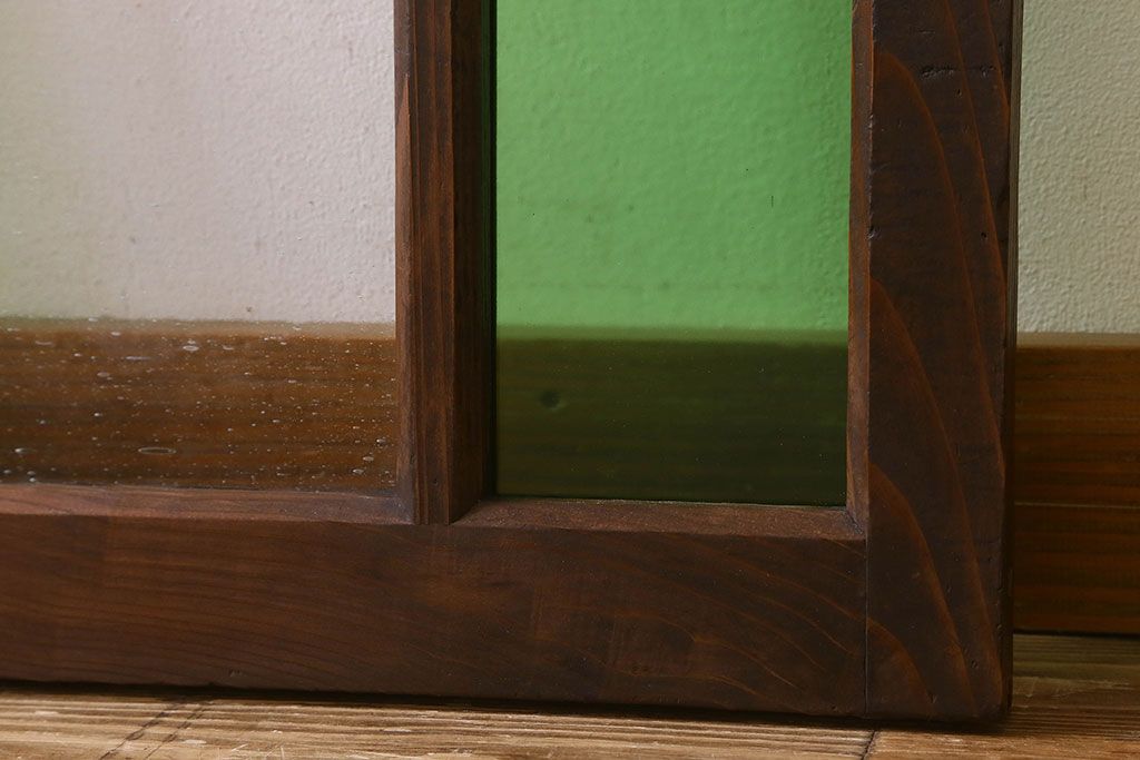 和製アンティーク　気泡ガラス　色ガラス　レトロな雰囲気漂うガラス戸(窓、引き戸)2枚組