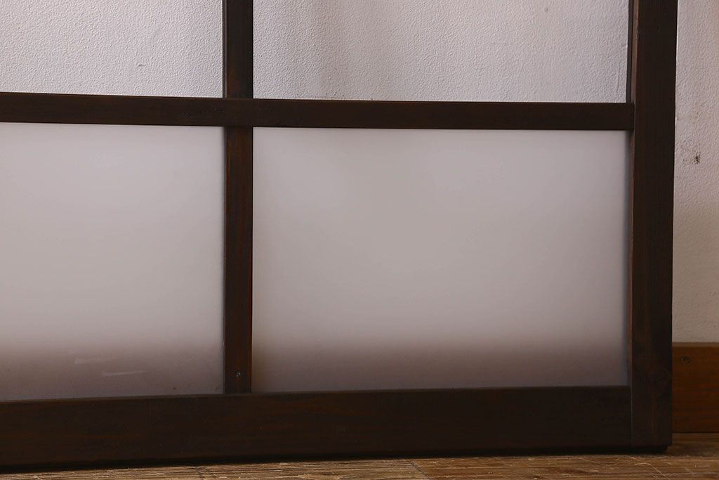 和製アンティーク　クリアガラス・すりガラス使用　モダンな雰囲気漂うマス目のガラス戸(窓、引き戸)2枚セット