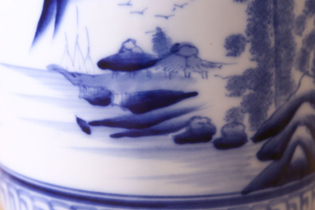 アンティーク雑貨　和製アンティーク　山水図が描かれた瀬戸火鉢(鉢カバー)