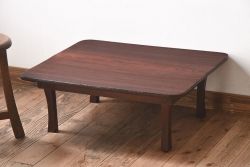 アンティーク家具　和製アンティーク　栓材一枚板　味わいのある木味の角ちゃぶ台(ローテーブル、座卓)