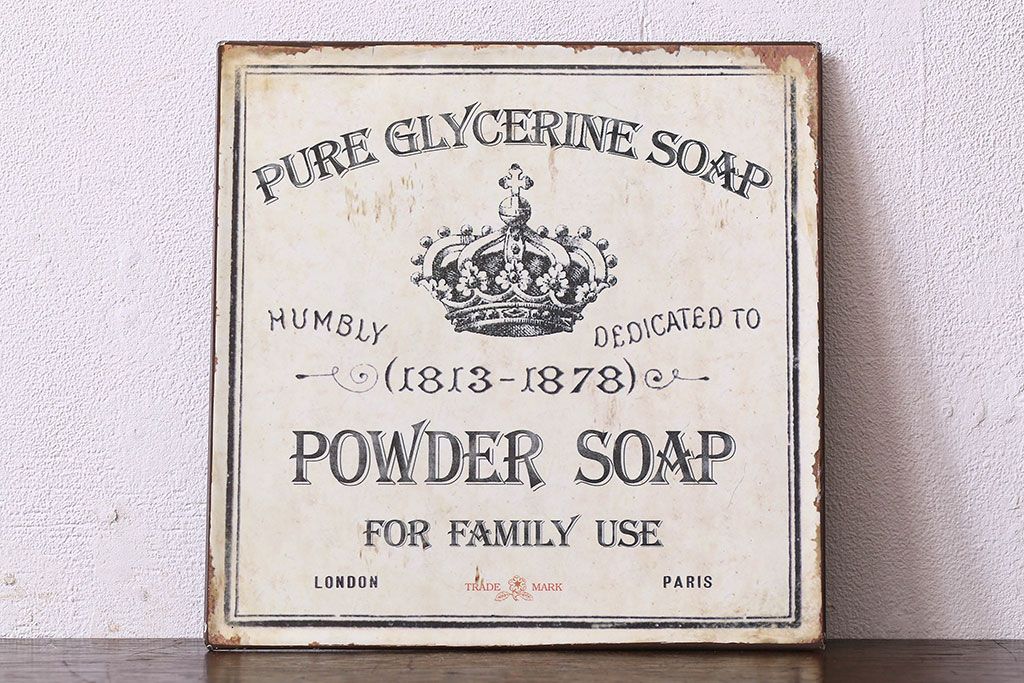 アンティーク雑貨　イギリスビンテージ　Metal Bathroom Sign or Plaque Advertising Pure Powder Soap　看板(ディスプレイ雑貨)