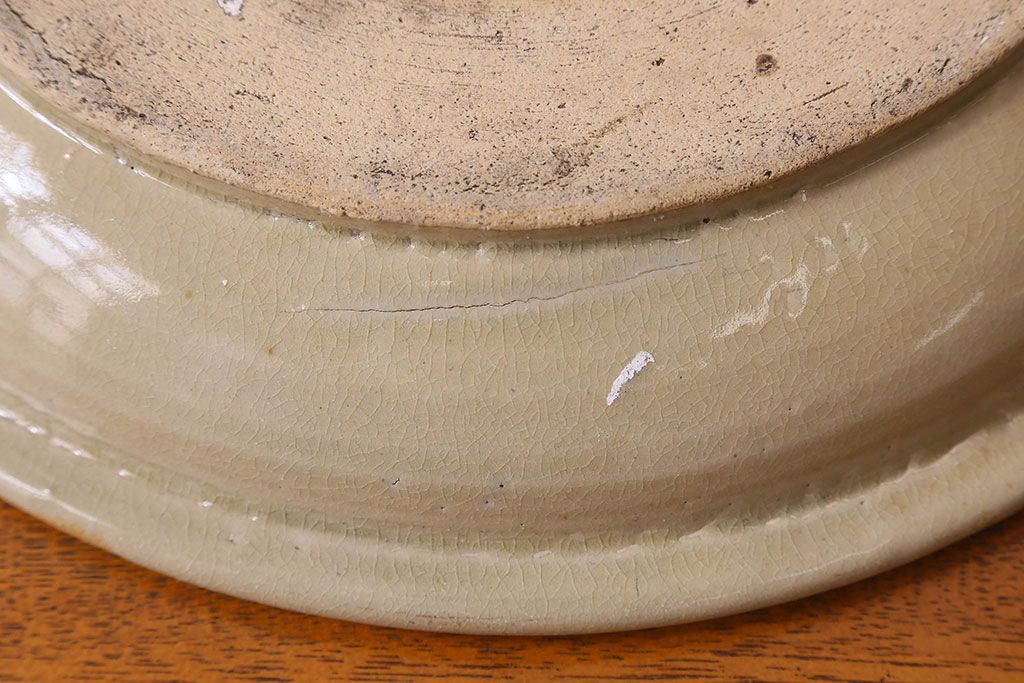 アンティーク雑貨　明治大正期　益子焼　アンティーク石皿(和食器)(2)