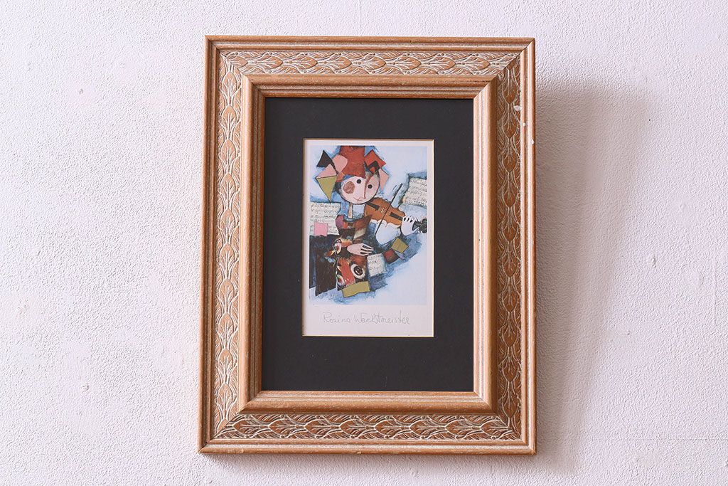 アンティーク雑貨　イギリスビンテージ　ROSINA WACHTMEISTER VIOLIN PICTURE　アートフレーム