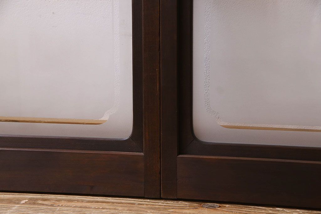 和製アンティーク　格子のデザインが素敵なデザインのガラス戸(ガラス帯戸、窓、引き戸)4枚セット