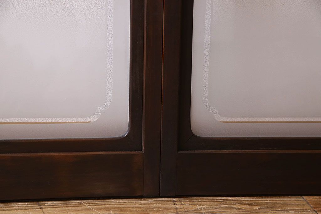 和製アンティーク　格子のデザインが素敵なデザインのガラス戸(ガラス帯戸、窓、引き戸)4枚セット