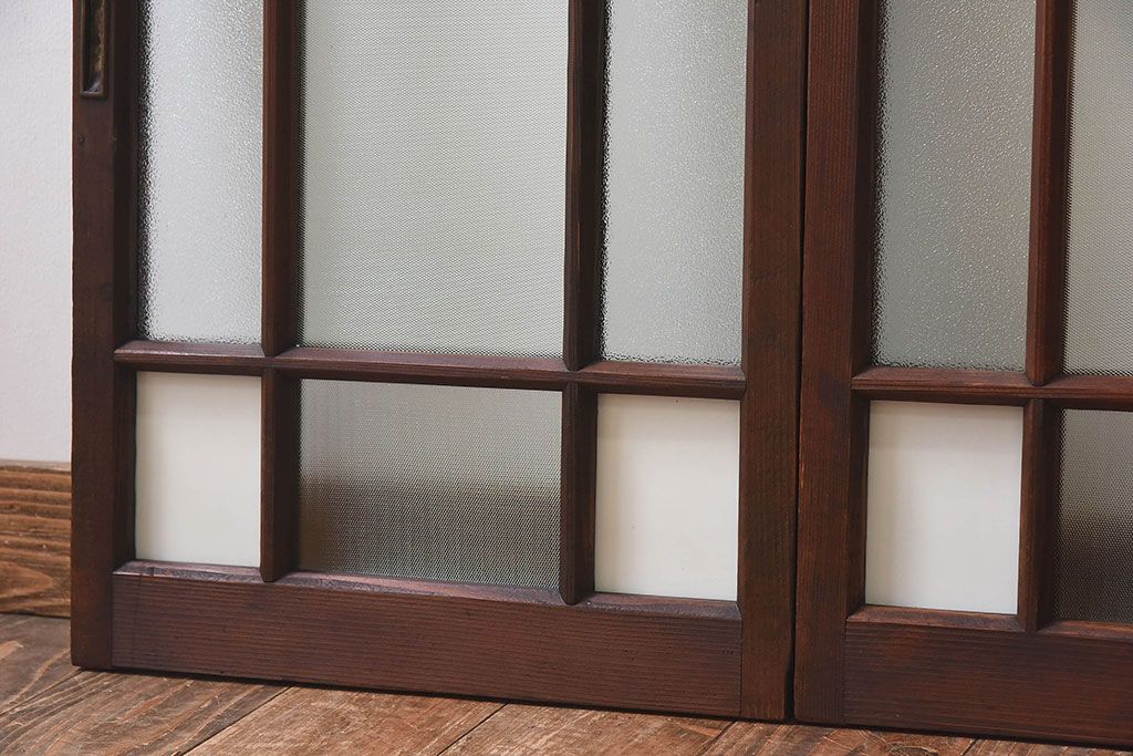 和製アンティーク　大正ロマン香る　色ガラス入りのガラス戸4枚セット(引き戸、窓)