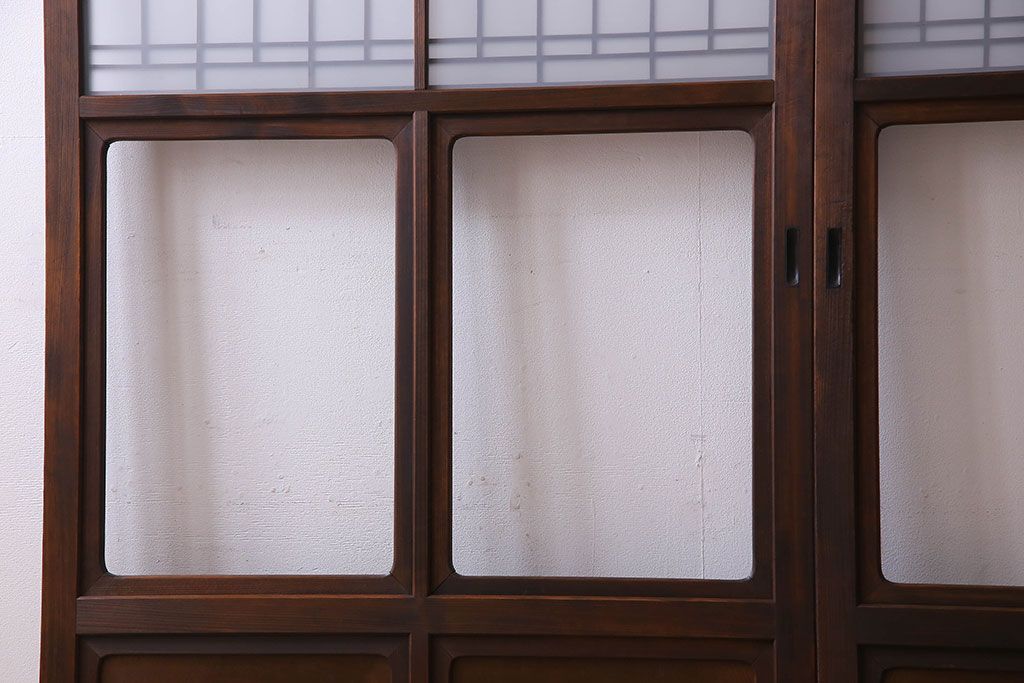 和製アンティーク　凝った格子のデザインが素敵なガラス戸(格子戸、引き戸、建具)2枚セット