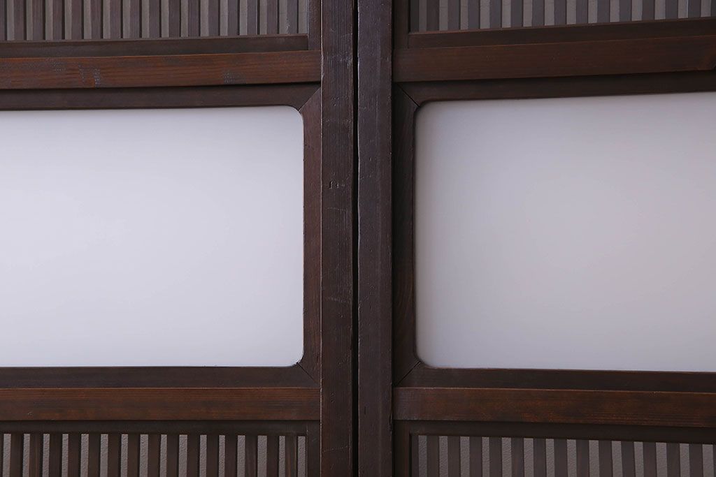 和製アンティーク　古い木のガラス入り格子戸(引き戸、建具)4枚セット