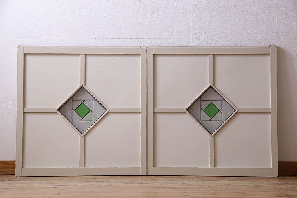 ペイント建具　優しい色合いが素敵な引き戸2枚セット(窓、仕切り戸)(R-026224)