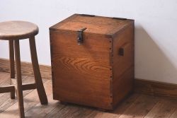 アンティーク雑貨　昭和レトロ　古いタモ材製木箱(ゴミ箱、収納箱)