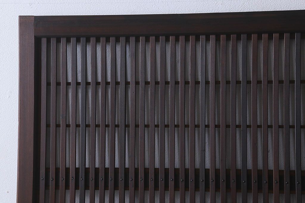 和製アンティーク　裏障子付き　ガラス帯の格子戸(引き戸、建具)2枚セット