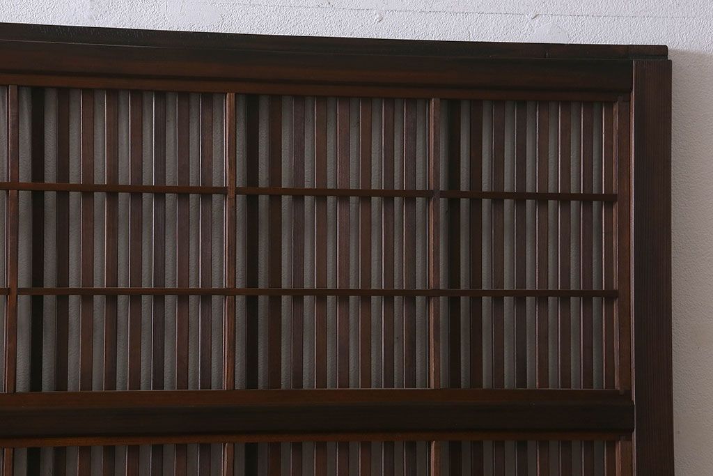 和製アンティーク　裏障子付き　ガラス帯の格子戸(引き戸、建具)2枚セット