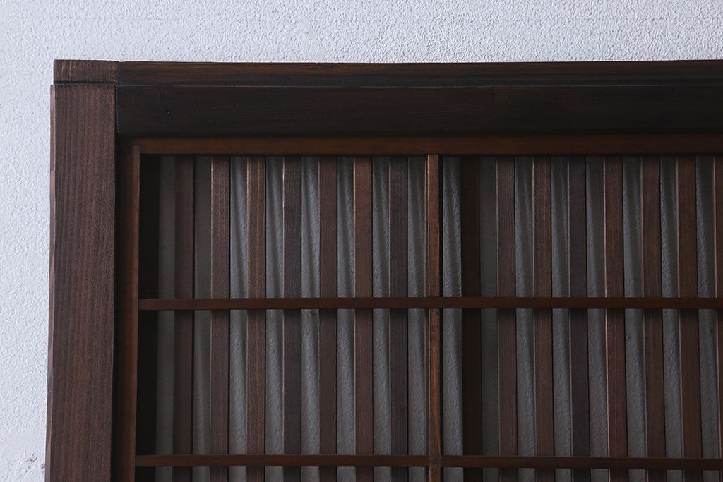 和製アンティーク　裏障子付き　ガラス帯の格子戸(引き戸、建具)2枚セット