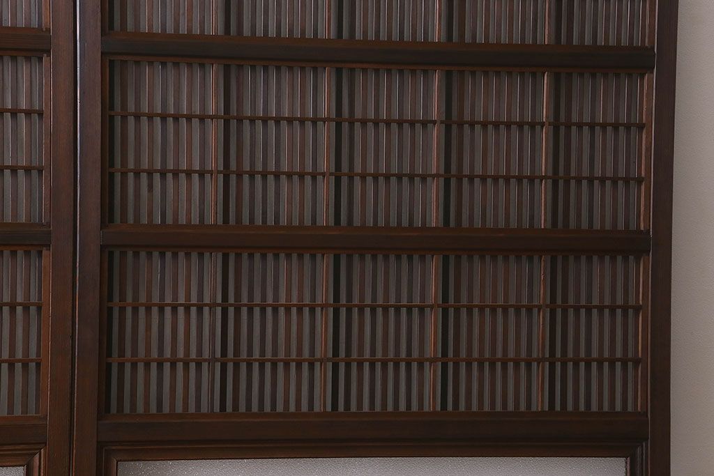 和製アンティーク　裏障子付き　ガラス帯の格子戸(引き戸、建具)2枚セット