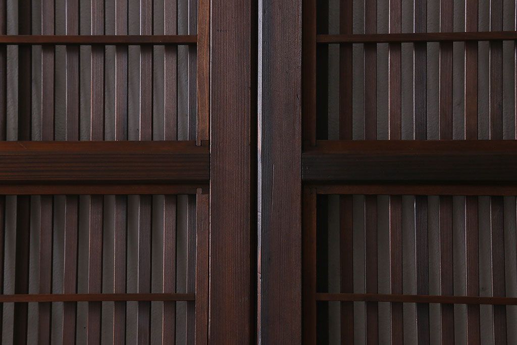 和製アンティーク　裏障子付き　ガラス帯の格子戸(引き戸、建具)2枚セット