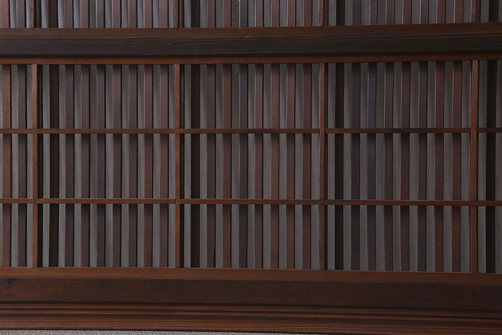 和製アンティーク　裏障子付き　ガラス帯の格子戸(引き戸、建具)2枚セット