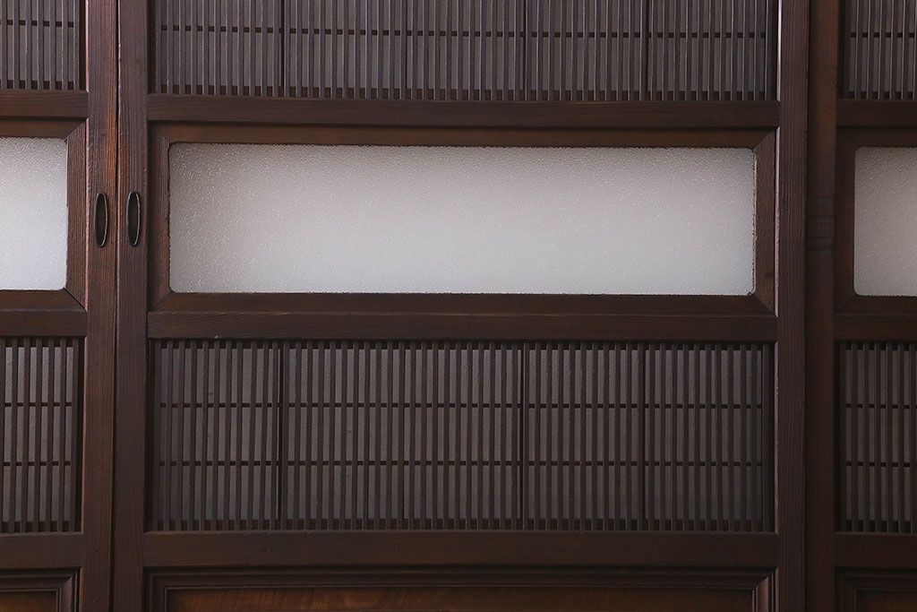 【I様ご成約済み】和製アンティーク　細かな格子のデザインが美しい裏障子付き格子戸(建具、引き戸)4枚セット