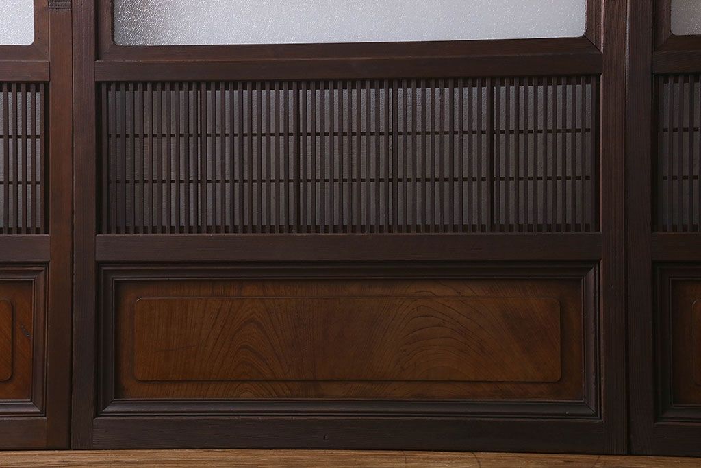 【I様ご成約済み】和製アンティーク　細かな格子のデザインが美しい裏障子付き格子戸(建具、引き戸)4枚セット