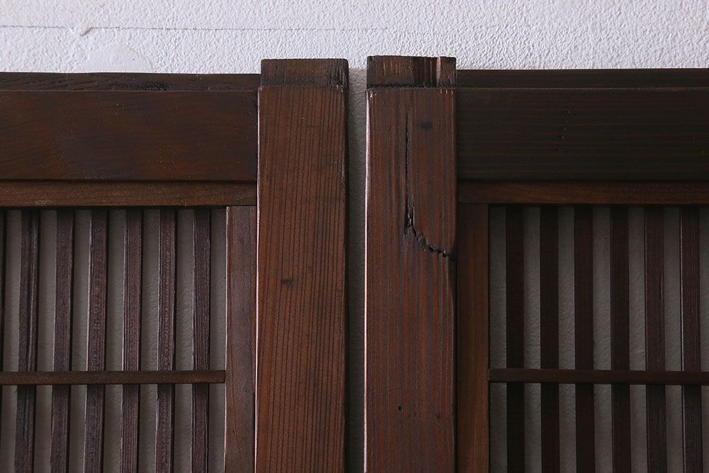 【I様ご成約済み】和製アンティーク　細かな格子のデザインが美しい裏障子付き格子戸(建具、引き戸)4枚セット