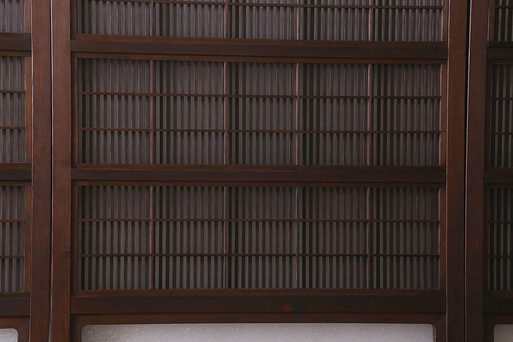 【I様ご成約済み】和製アンティーク　細かな格子のデザインが美しい裏障子付き格子戸(建具、引き戸)4枚セット