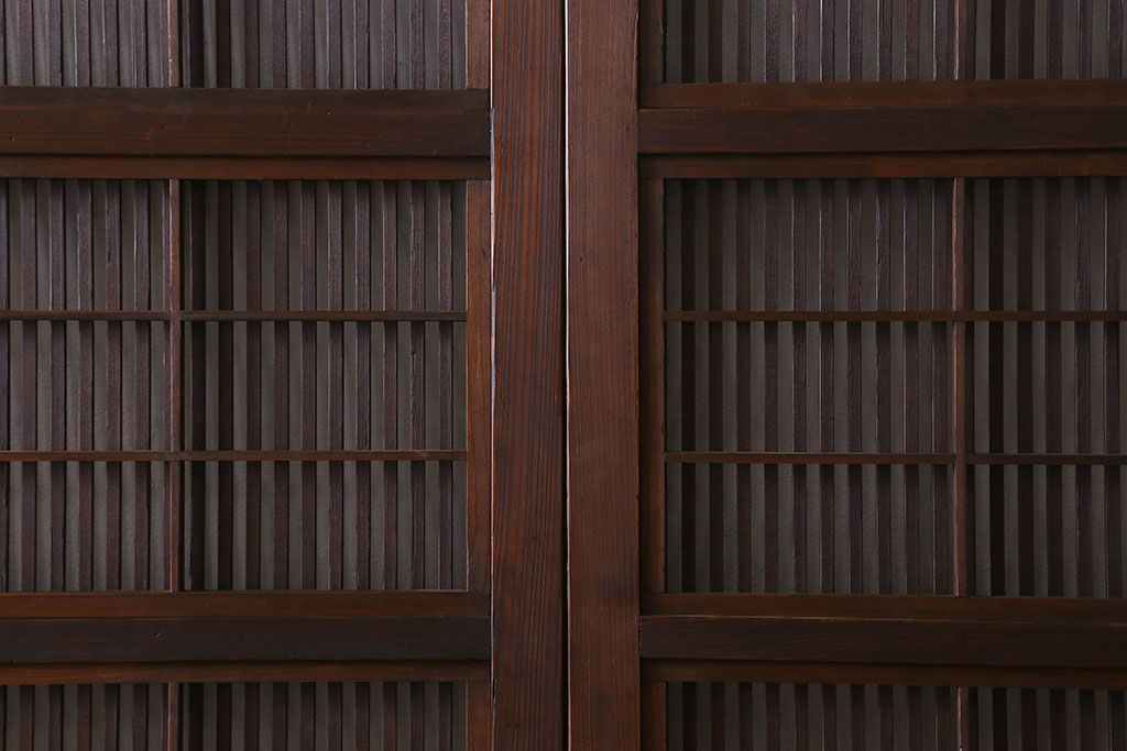【I様ご成約済み】和製アンティーク　細かな格子のデザインが美しい裏障子付き格子戸(建具、引き戸)4枚セット
