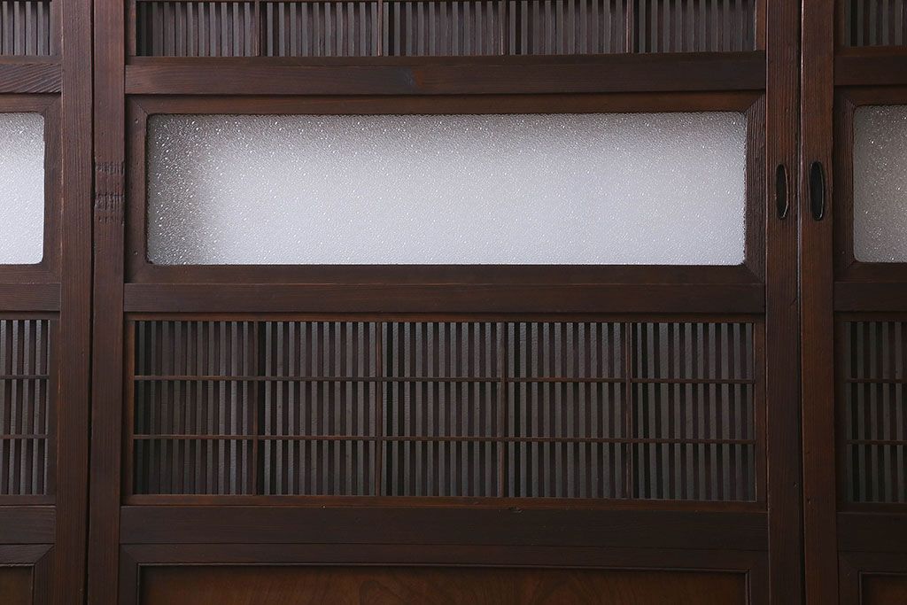 【I様ご成約済み】和製アンティーク　細かな格子のデザインが美しい裏障子付き格子戸(建具、引き戸)4枚セット