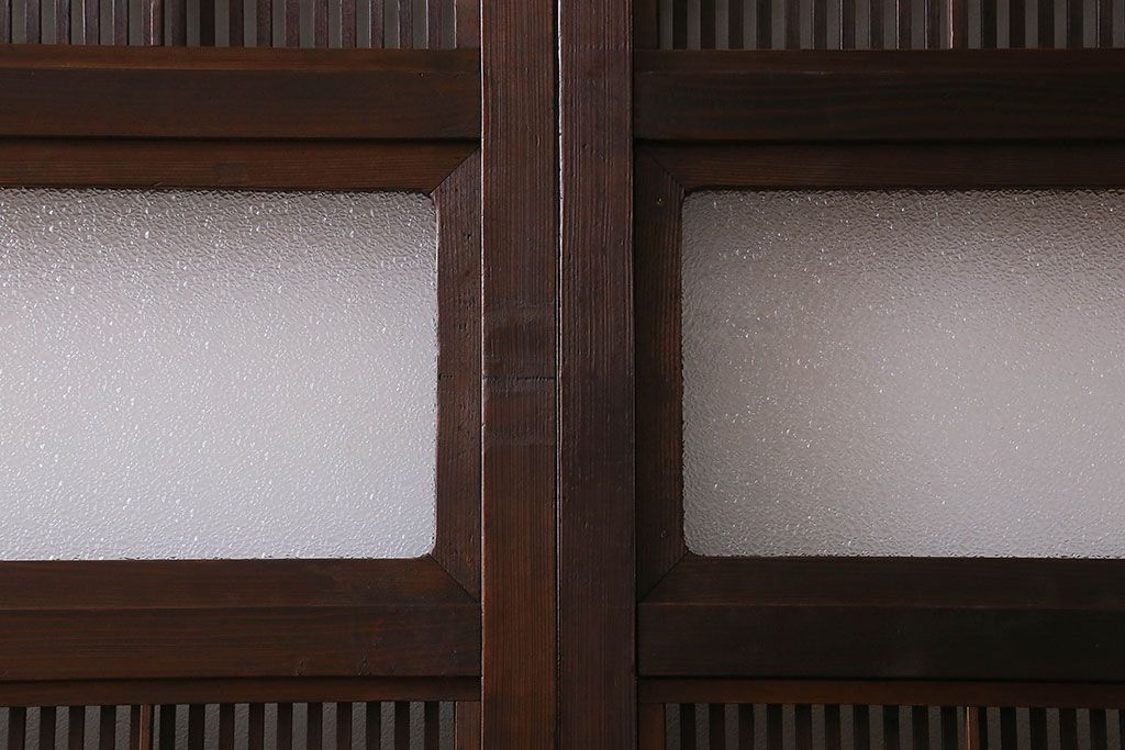 【I様ご成約済み】和製アンティーク　細かな格子のデザインが美しい裏障子付き格子戸(建具、引き戸)4枚セット