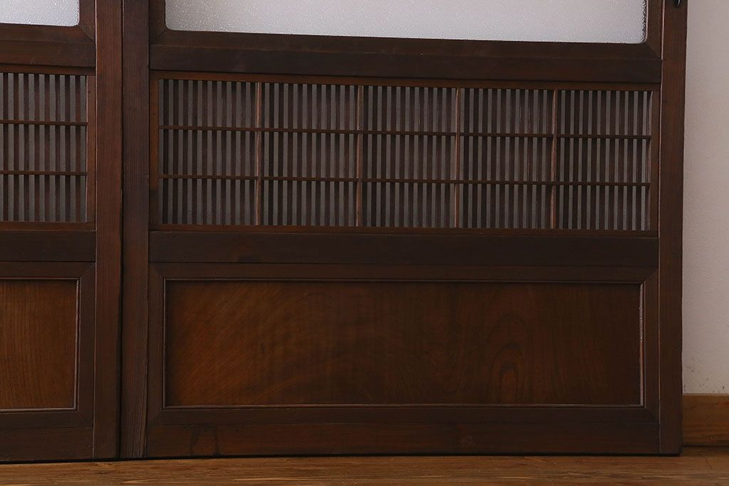 【I様ご成約済み】和製アンティーク　細かな格子のデザインが美しい裏障子付き格子戸(建具、引き戸)4枚セット