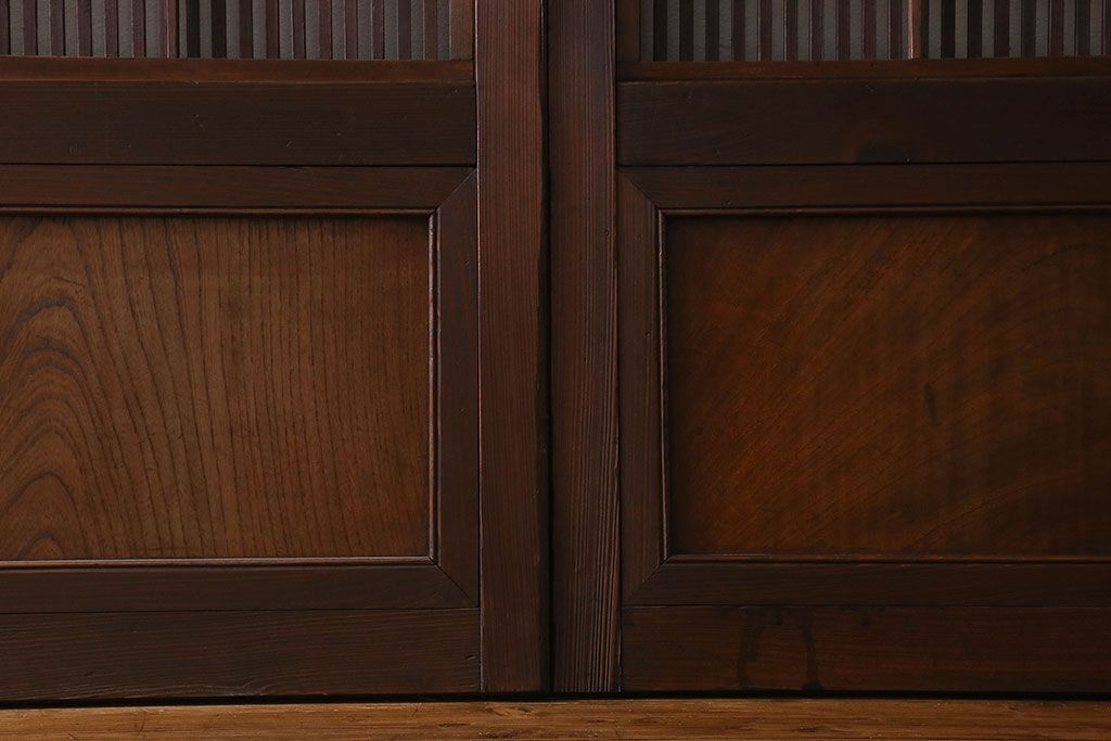 【I様ご成約済み】和製アンティーク　細かな格子のデザインが美しい裏障子付き格子戸(建具、引き戸)4枚セット
