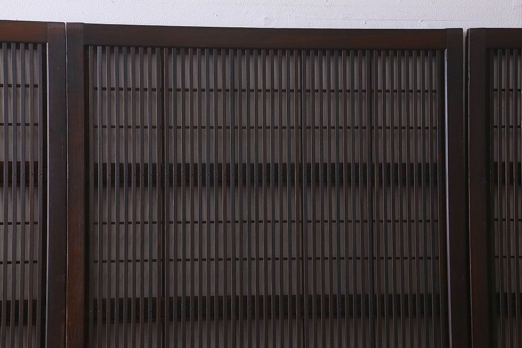 【I様ご成約済み】和製アンティーク　古い木の裏障子付き格子戸(引き戸、建具)4枚セット