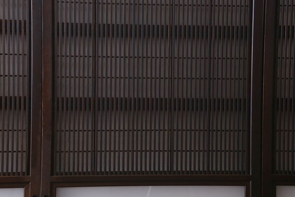 【I様ご成約済み】和製アンティーク　古い木の裏障子付き格子戸(引き戸、建具)4枚セット
