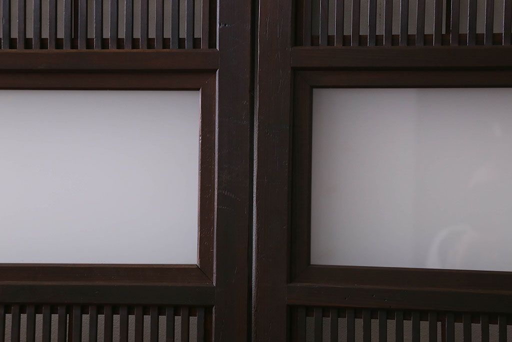 【I様ご成約済み】和製アンティーク　古い木の裏障子付き格子戸(引き戸、建具)4枚セット