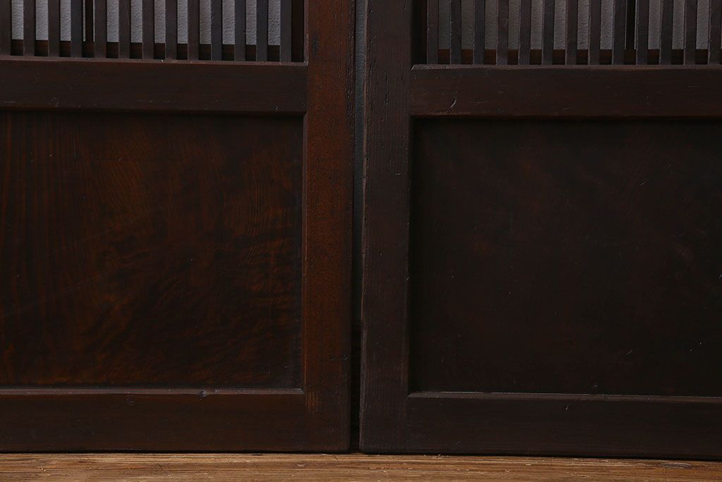 【I様ご成約済み】和製アンティーク　古い木の裏障子付き格子戸(引き戸、建具)4枚セット