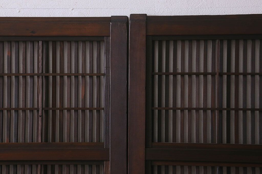 【I様ご成約済み】和製アンティーク　古い木の裏障子付き格子戸(引き戸、建具)4枚セット